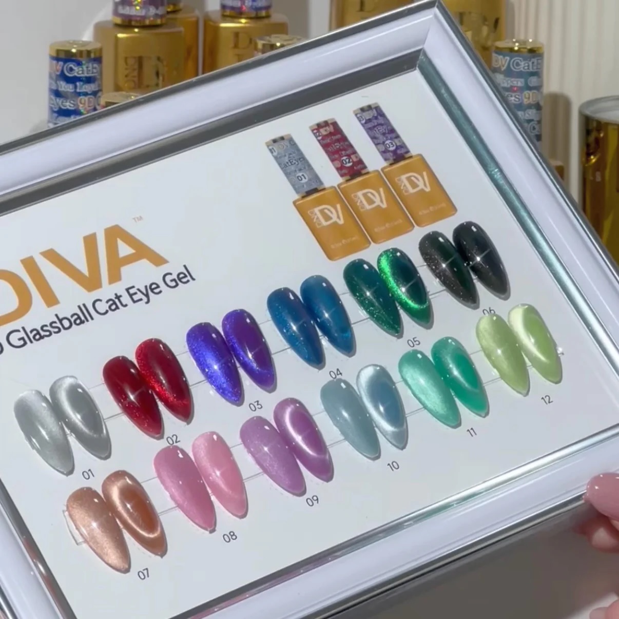 Glassball cat-eye gel display in salon