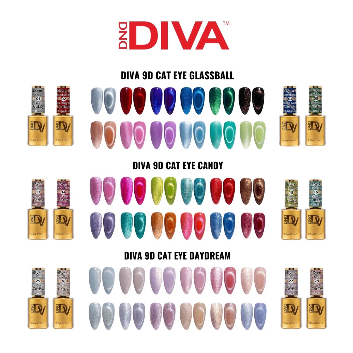 DND Diva 9D cat eye color chart