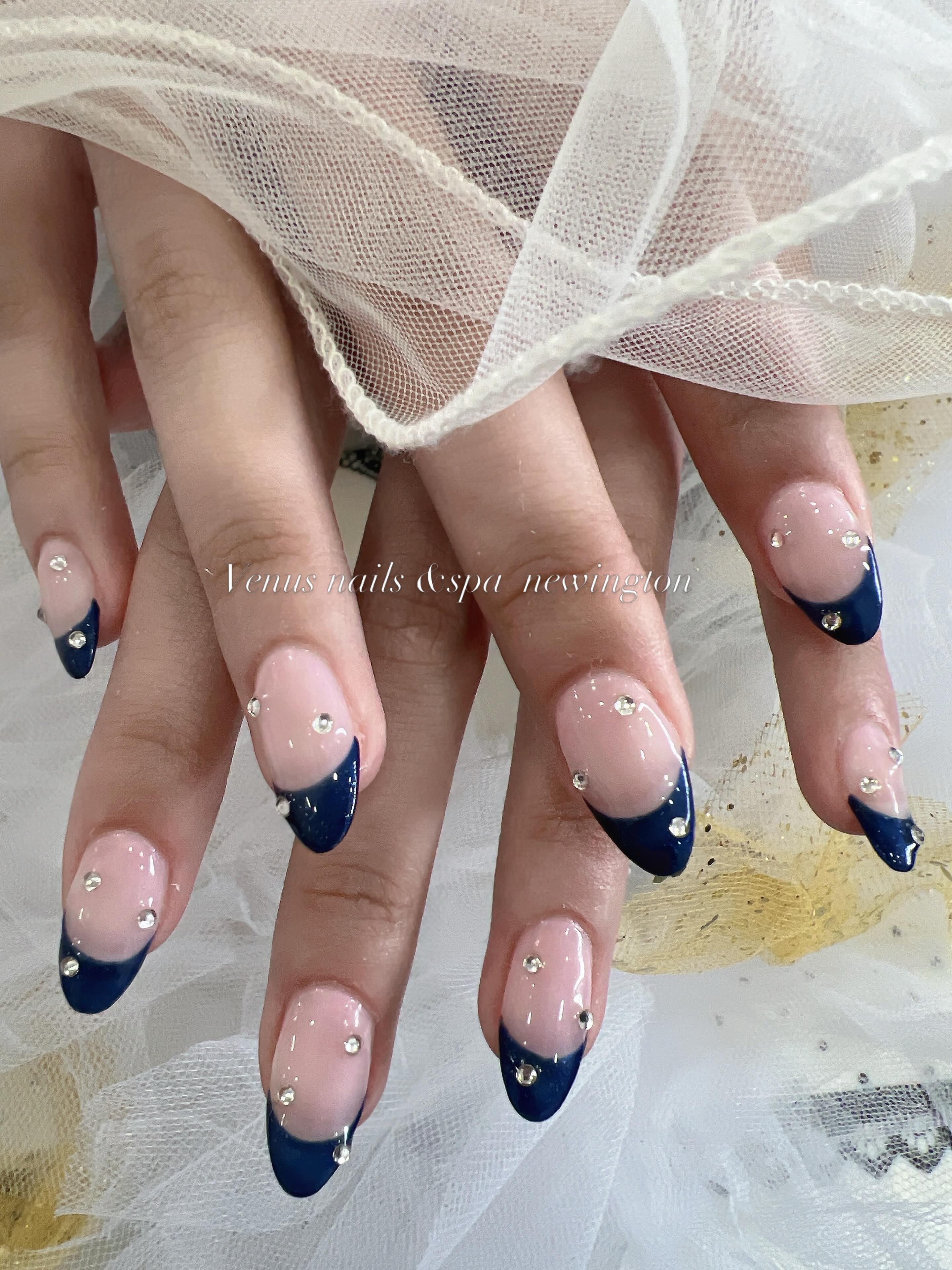 Navy french tip with rhinestones